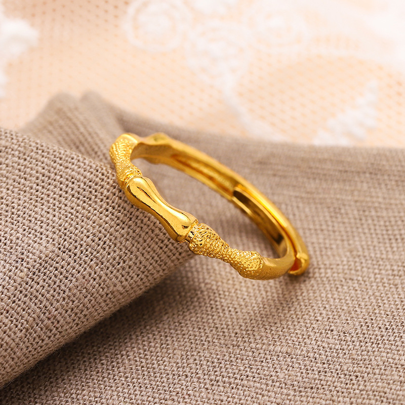 Bambu guldpläterad ring för kvinnor justerbar lyckoring_voghion.com