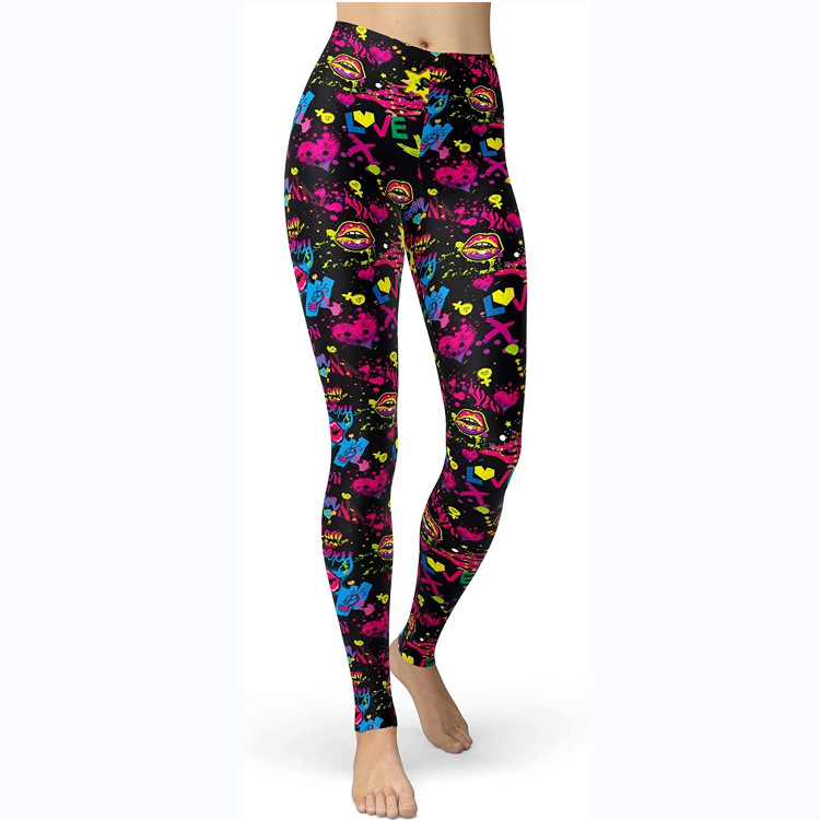 Abbigliamento da donna multicolore stampato slim fit fianchi sollevamento snellente grandi dimensioni corsa yoga fitness leggings_voghion.com