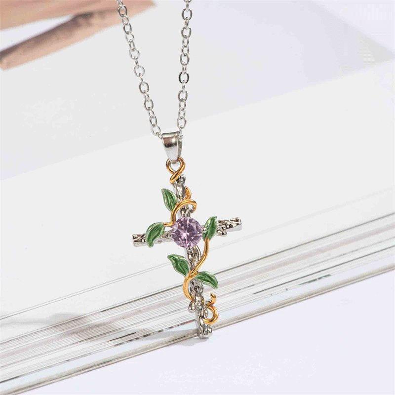 Lady Cross Leaf Artificial Gemstones Alloy Wholesale Pendant Necklace display picture 2