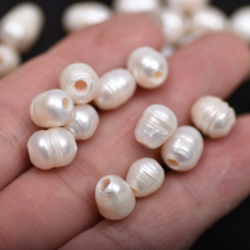 Natural Freshwater Pearl Threaded Rice-Shaped Large Hole Beads for Bracelet DIY Handmade Jewelry Craft Materials