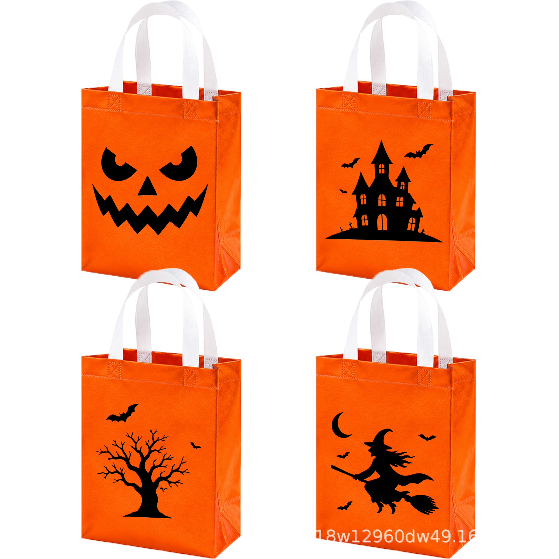 Bolsas de regalo de Halloween al por mayor ecológicas no tejidas bolsas de compras impresas fantasmas naranjas bolsas de azúcar para niños