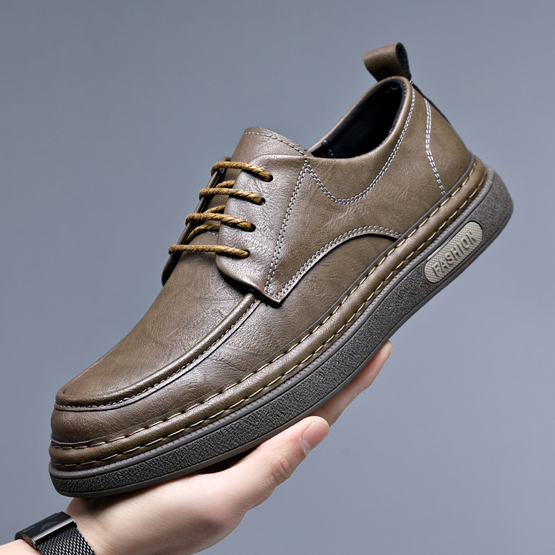 2025 Spring New Soft Sole Casual Leather Men's Korean Style British Shoes Versatile Sneakers For Men_voghion.com