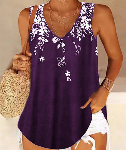 European and American Summer TEMU Independent Site: Women's Loose V-Neck Gradient Sleeveless Printed Top Vest