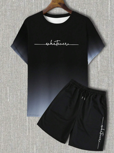 2024 Summer Gradient Color Short-Sleeve Shorts Set 3D Digital Printing Simple Letter Gradient T-Shirt Two-Piece Set for Men