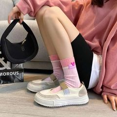 The Same Love Heart Label Women's Socks Dopamine Color Series Outfit Socks For Women Autumn And Winter Double Color Crew Socks