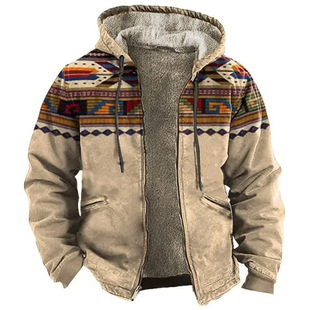 European and American cross-border multi-color pattern 3D printing digital printing hooded sweater Brown lining cotton-padded jacket