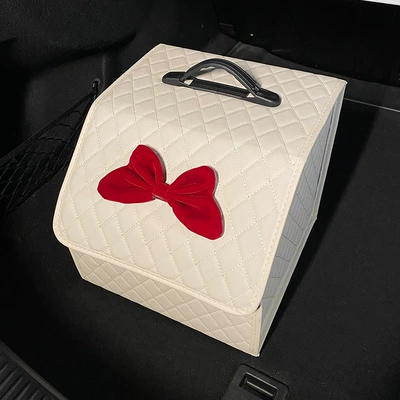 Car storage bag/box — storage box for women - bow-white-storage-box-small-size