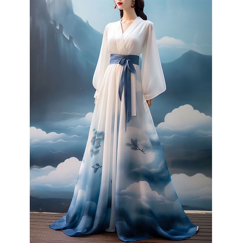Spring/Summer 2026 New Chinese Style Design Collar Hanfu Dress for Women, Elegant and Slimming with a Cloud-Like Drape Spring/Summer 2026 New Chinese Style Design Collar Hanfu Dress for Women, Elegant and Slimming with a Cloud-Like Drape