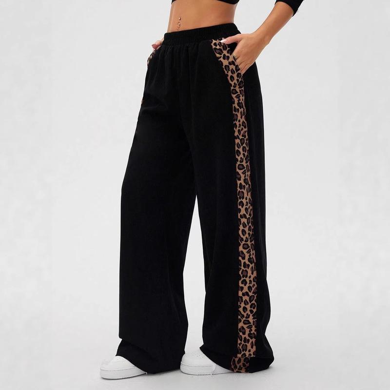 2026 New Cross-Border European and American Style Casual Sports Women's Wide-Leg Pants Fashion Women's Elastic Waist Color-Blocking Casual Pants