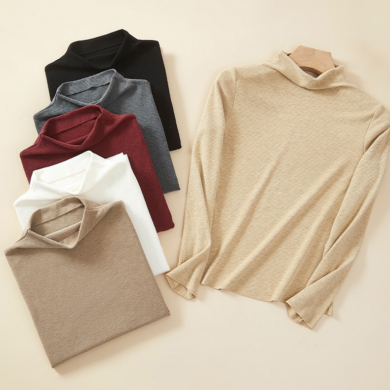 가을과 겨울 새로운 2426 미드 칼라 열 탑 여성 스탠드 칼라 베이스 긴 소매 원활한 높은 탄성 피부 친화적 인 열 속옷