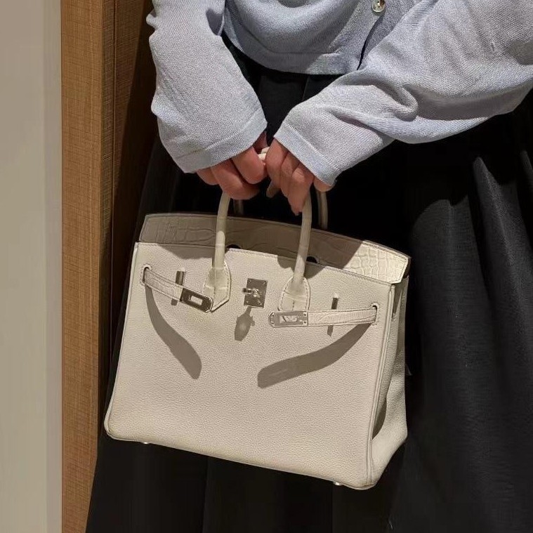 First-Layer Cowhide Platinum Crocodile Pattern Stitching Pebbled Leather Hand-Held Women's Shoulder Crossbody Commuter Bag Cross-Border Foreign Trade