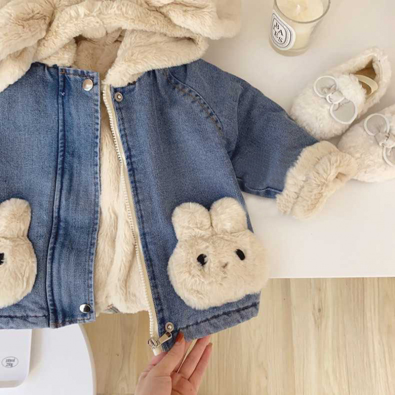 Demi-season fleece denim children's down jacket