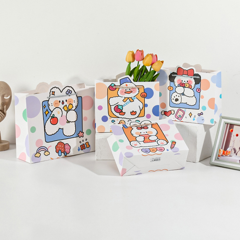 卡通礼品袋 横版可爱手提礼物包装纸袋 幼儿园创意小熊兔兔鸭子
