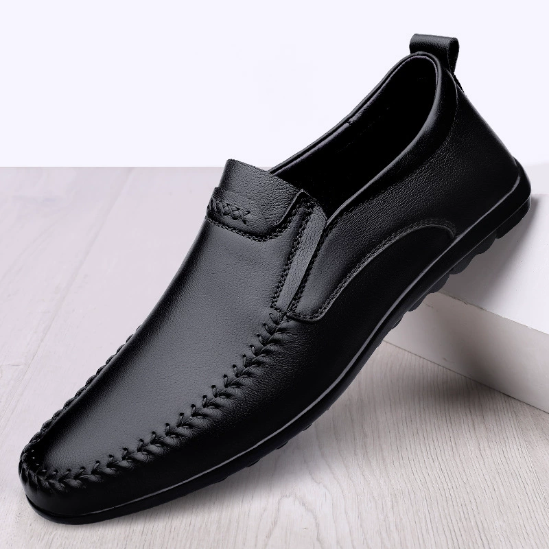 6257 Мужская кожаная обувь без шнуровки, повседневная обувь для вождения, обувь из фасоли, Весенняя лапша на плоской подошве ручной работы с низким верхом