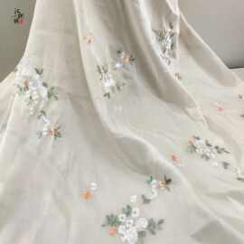新中式国风雪纺刺绣绣花布 春夏古风汉服上衣连衣裙多色花朵面料