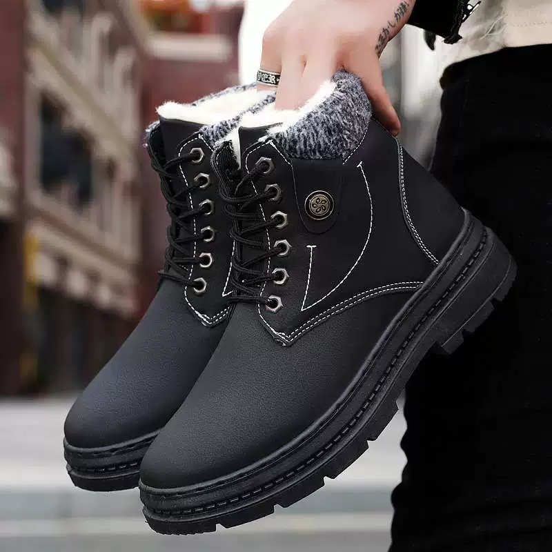 Мужские зимние ботинки на все сезоны, теплые и плюшевые, всесезонные ботинки Мартин Северо-Востока, модные универсальные высокие рабочие ботинки в британском стиле, хлопчатобумажная обувь.