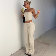 アマゾンクロスボーダー婦人服夏新ソリッドカラーチューブトップトップフレアパンツファッションスリムスーツ女性のための