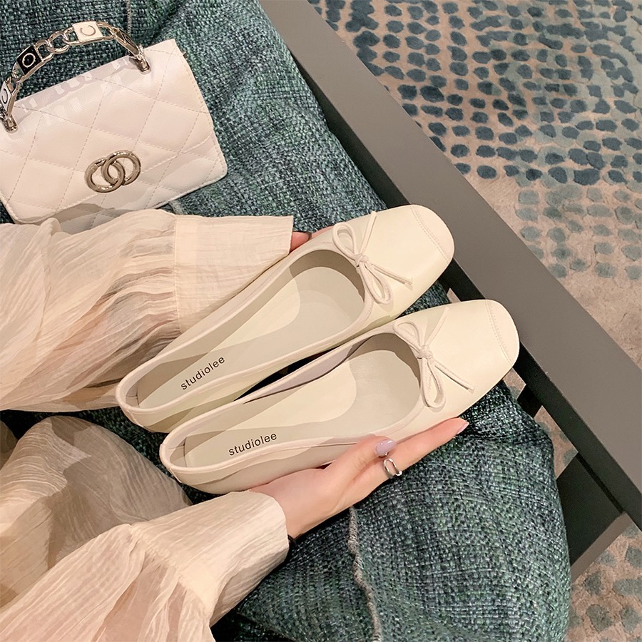 Super Soft Lambskin Shoes, Round Toe, Shallow Bow Ballet Shoes, Silk Shoes for Women
