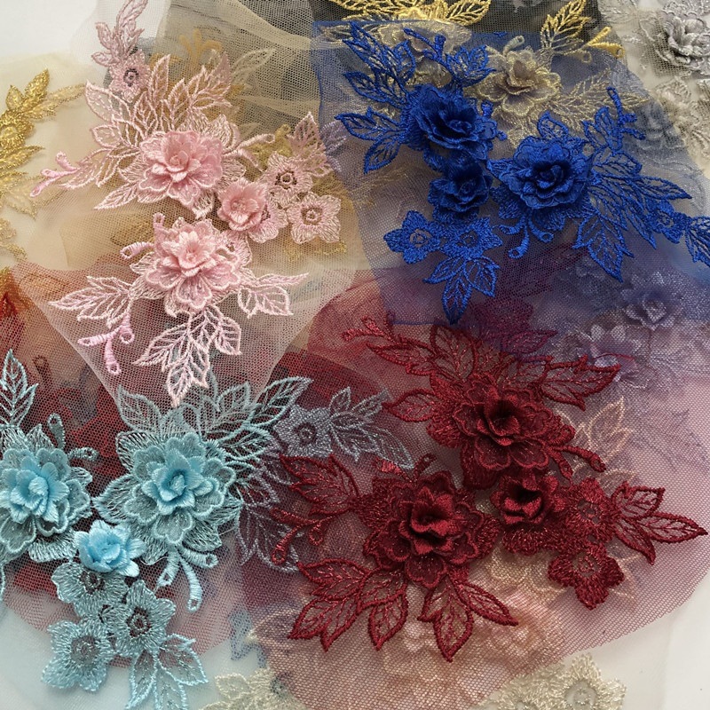 立体花朵网纱刺绣布贴蕾丝补丁婚纱礼衣服装饰辅料手工缝补DIYL88