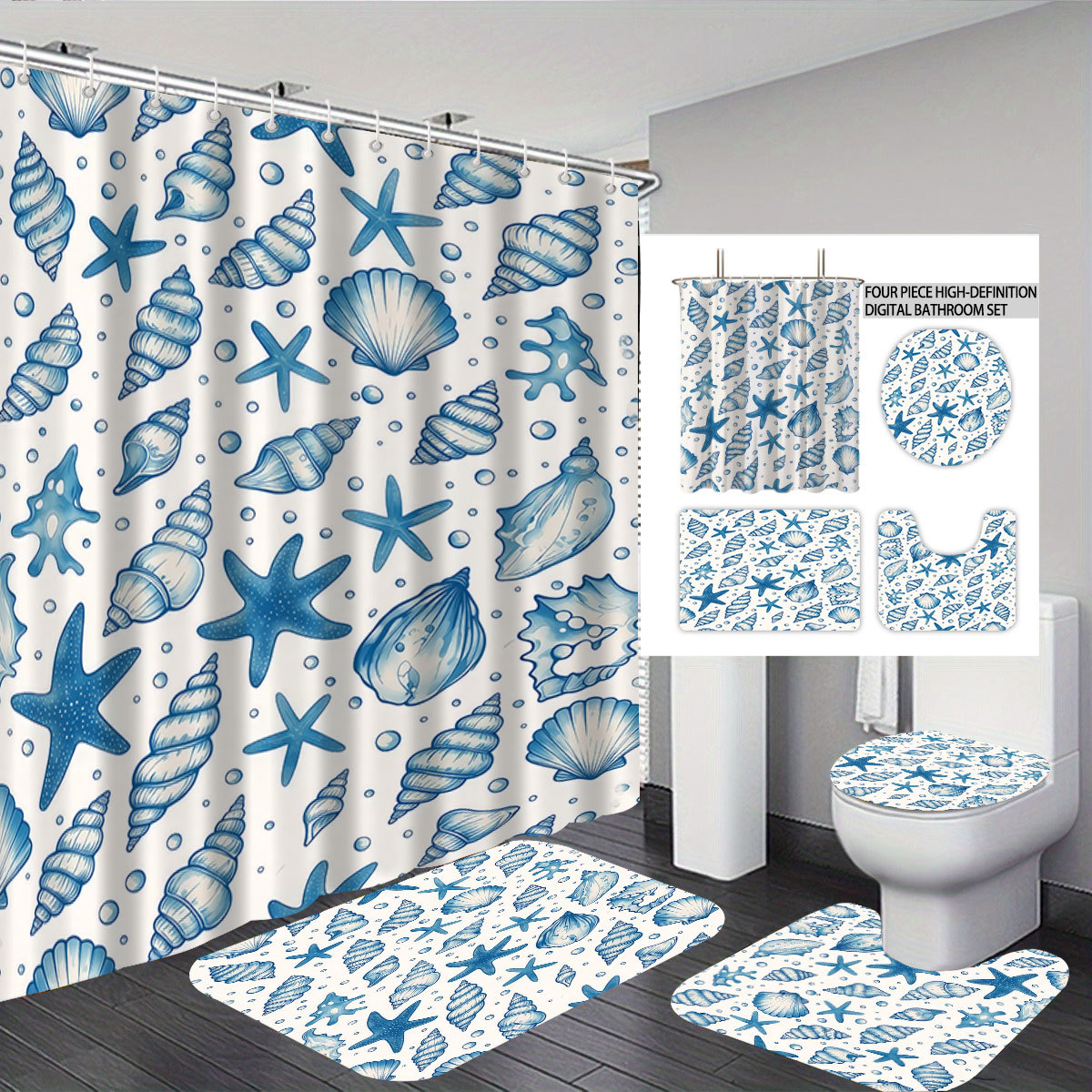 Shein una cortina de baño impermeable gruesa cortina de partición de baño de poliéster sin perforación conjunto de cuatro piezas jit