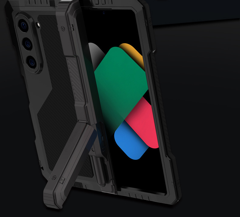 Ốp lưng Samsung Z Fold6/Fold7 kim loại chống sốc, chống nước, có chân đế, bảo vệ toàn diện — Đen, Đỏ rượu chi tiết 10