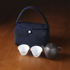 8N Spring Mud Element Cotton Thick Tea Pot Tea Set Tea Cup Storage Bag Travel Bag Canvas Handle Cotton Cloth - One Pot Two Cups
