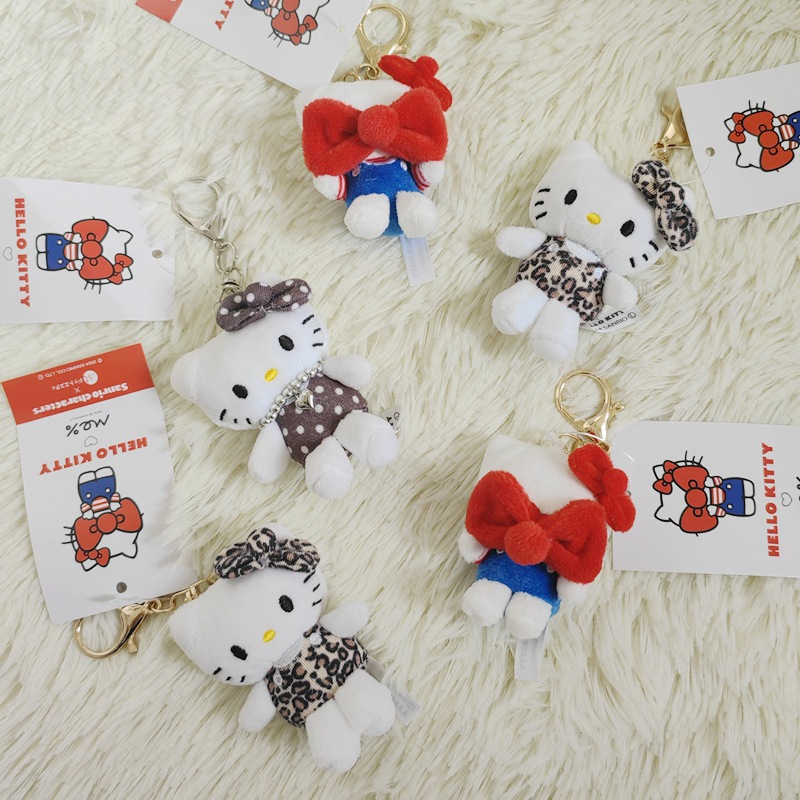 Cute Girly Big Bow Face-Covering Cat Plush Doll Keychain Pendant for Girls