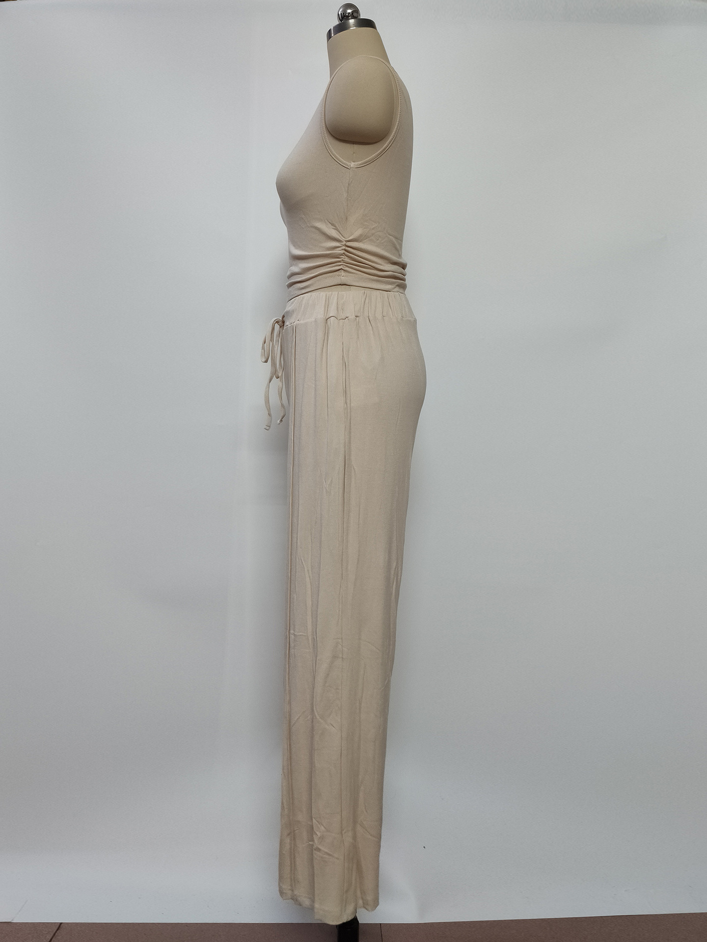 Women's Clothing Summer Leisure Suit Sleeveless Round Neck Short Slim Fit Top Wide Leg Pants Two Piece Suit_ecoleips.com