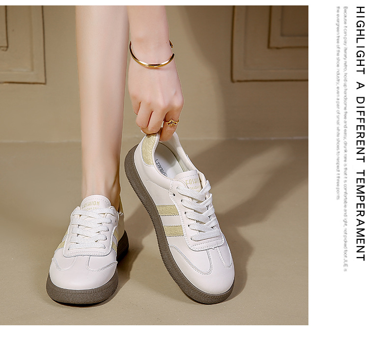 Dexun Women's Casual Trainers Flat Thick Sole Versatile White Shoes_voghion.com