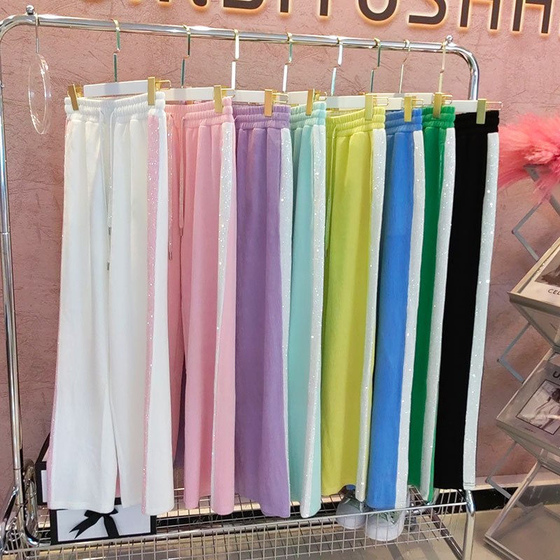 Autumn new European and American high quality velvet wide leg pants elastic waist pants gold silk royal clothes counter genuine foreign style women's pants Autumn new European and American high quality velvet wide leg pants elastic waist pants gold silk royal clothes counter genuine foreign style women's pants