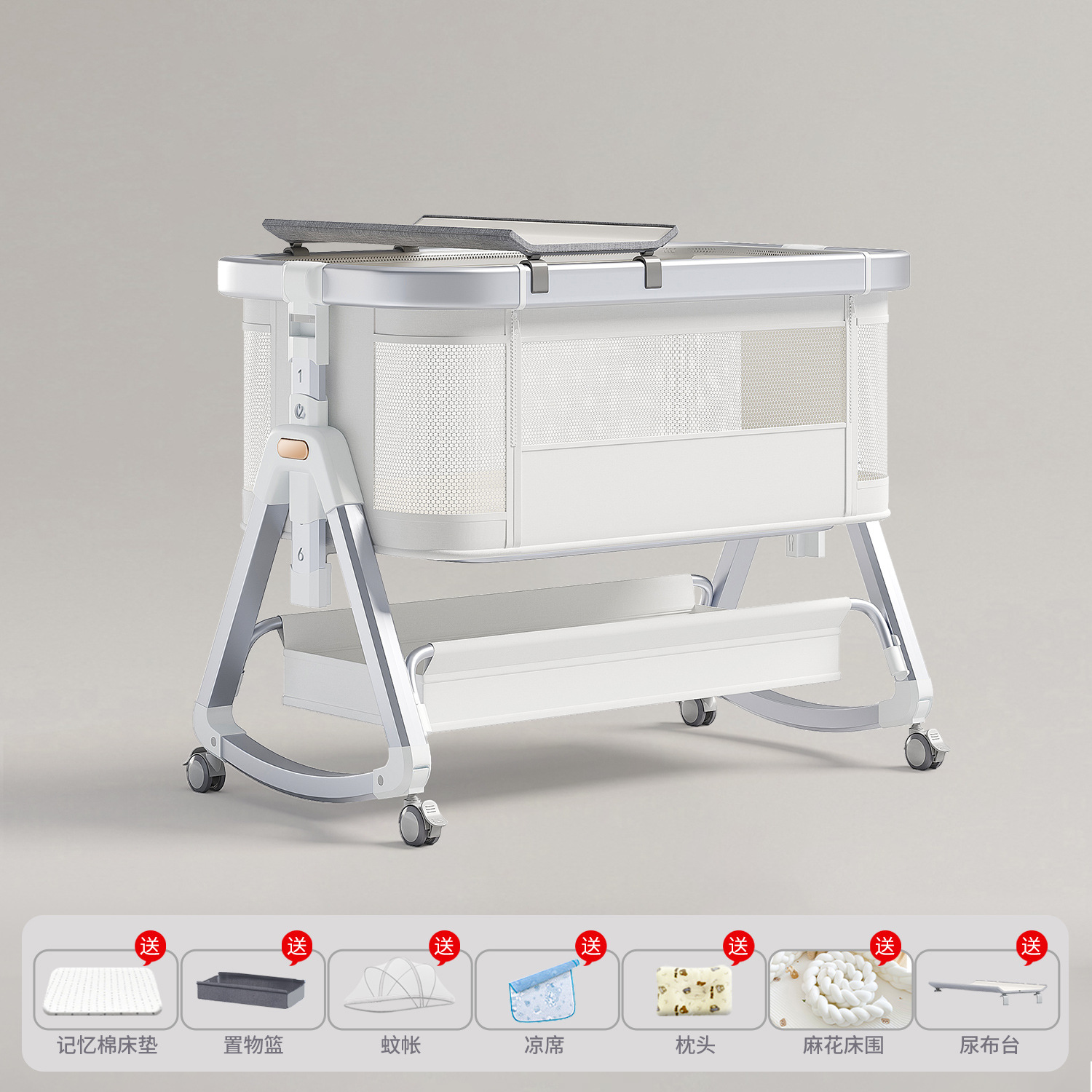 Cama de aleación de aluminio móvil portátil cuna cama plegable multifuncional bb cama recién nacida cama de empalme