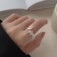 Cat Ring for Girls, Cute and Simple, Unconventional Design, Frosted Cat Animal Ring, Openable and Adjustable Finger Ring