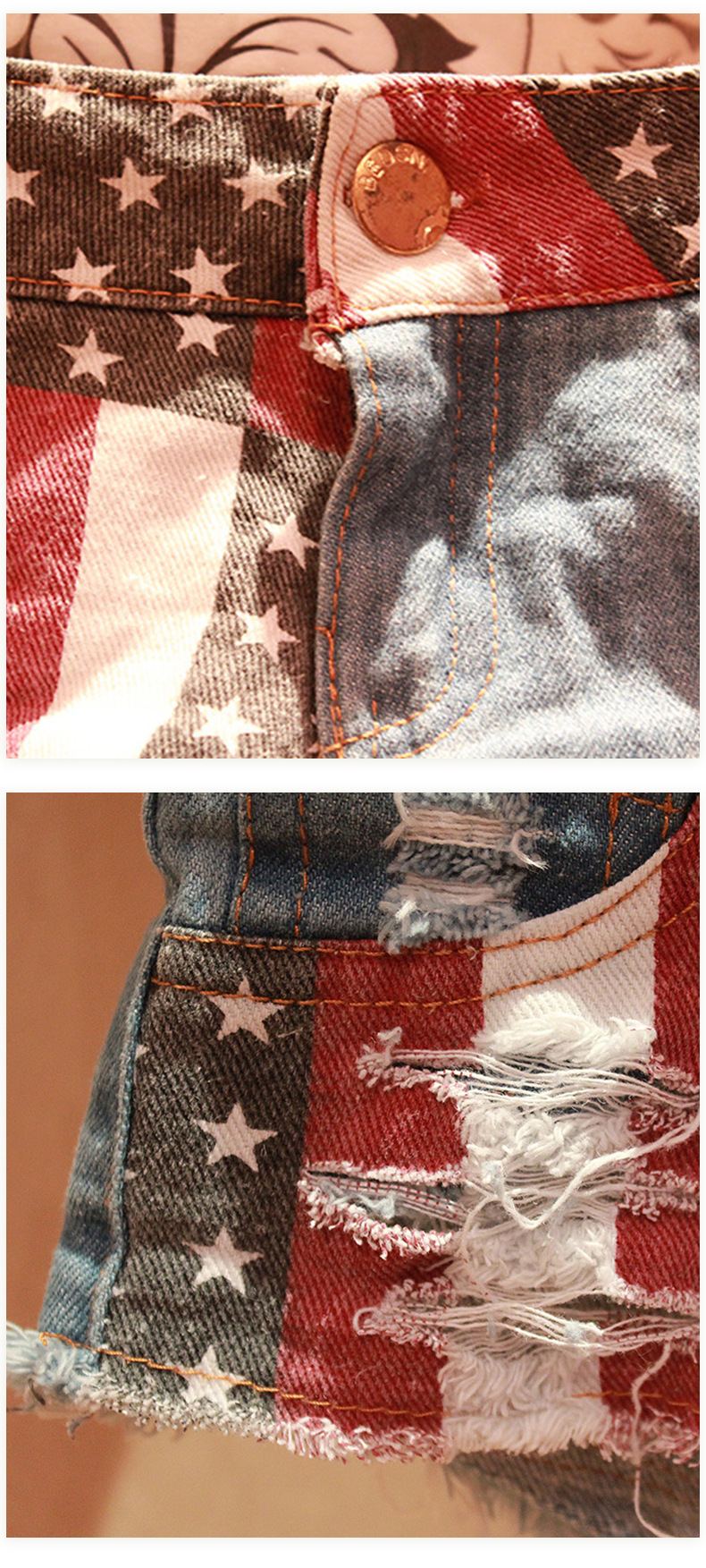 USA flag low waist denim shorts NSML64106