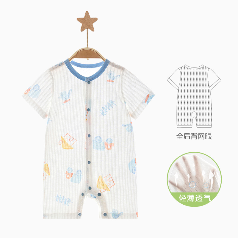 Ropa de bebé de una pieza, ropa de verano para recién nacidos, hombres y mujeres, algodón de manga corta, mampara transpirable, ropa de verano para bebés