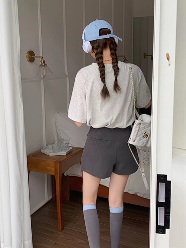 Irregular Design High-Waisted Slimming Skirt-Pants for Women, Spring and Summer New Slimming Tummy Covering College Style Suit Shorts
