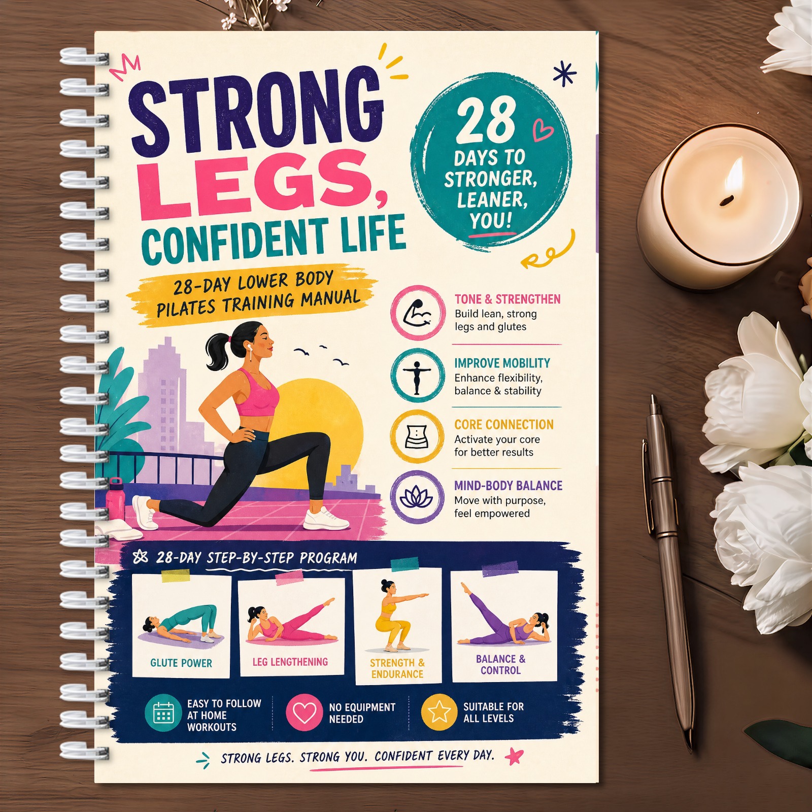 Cross-Border Direct Purchase: 28-Day Muscle Sculpting, Butt Lifting, Flexibility Improvement, Balance Activation, Core and Lower Body Pilates Training Manual
