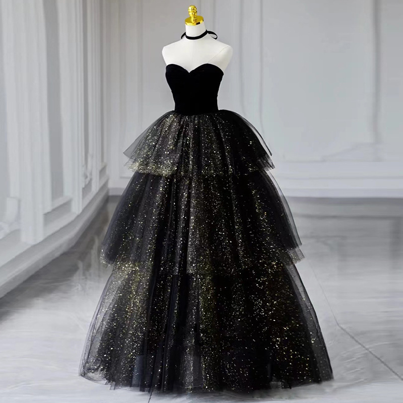 Nuevo vestido de torta de pecho negro vestido de noche de mujer de lujo ligero temperamento de lujo pequeño vestido de fiesta de cumpleaños image 3