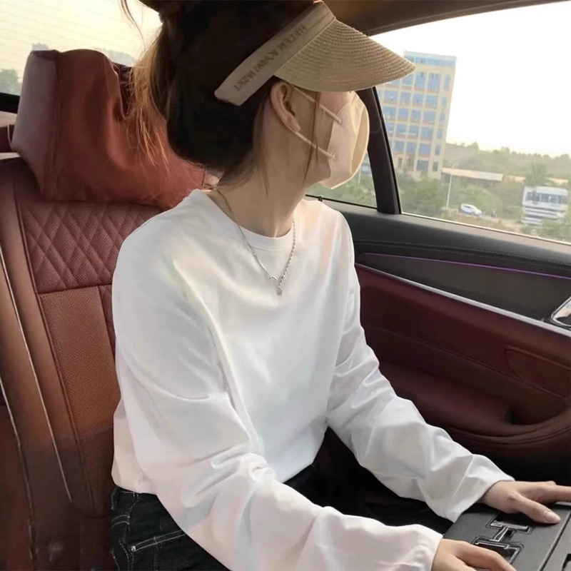 300g Heavyweight Solid Color Long-Sleeve T-Shirt for Women, New Spring, Autumn, and Winter Pure Cotton Base Shirt, Loose, Simple, Trendy Inner Wear