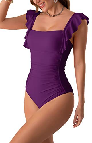 2023 Traje de baño de una pieza fruncido con volantes, espalda descubierta y efecto adelgazante para mujer de Amazon.