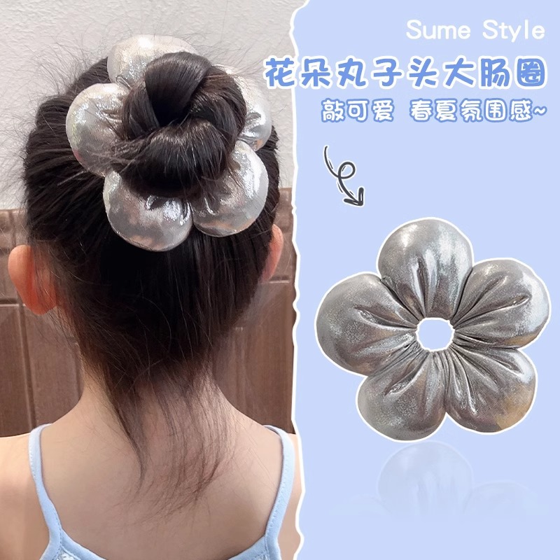 Primavera y verano para niños coreanos, algodón, cola de caballo, cuerda para la cabeza, tela para padres e hijos, flor de cinco pétalos, anillo para el cabello, sombrero de círculo de intestino grueso