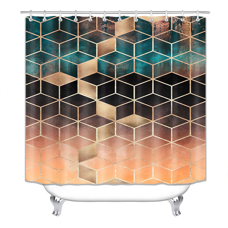 Comercio electrónico transfronterizo HD impresión digital geométrica textura de mármol baño cortina de ducha fuente de entrega cortina de ducha conjunto de cuatro piezas