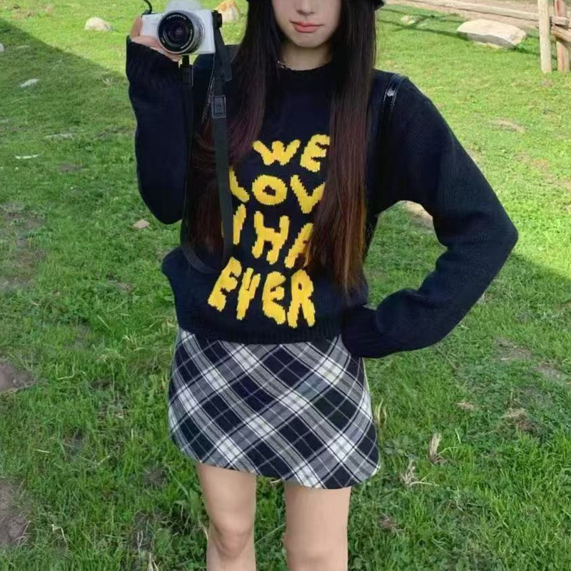 美式国潮字母仿貂毛慵懒风情侣毛毛衣男女宽松休闲秋冬针织衫外套|undefined