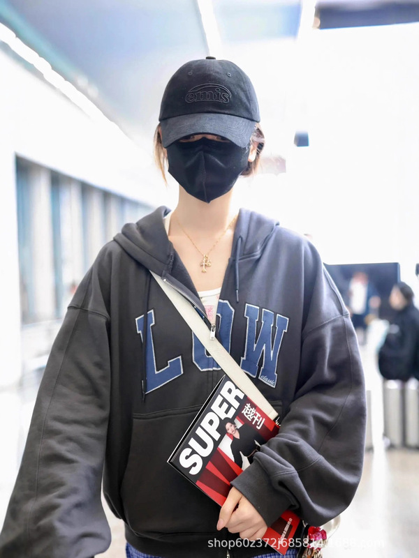 现货25早秋新款韩国小众设计字母印花休闲宽松连帽开衫卫衣女上衣|undefined