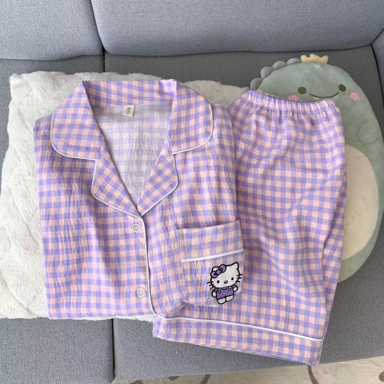Pijamas al por mayor transfronterizos, pantalones cortos de mangas cortas, nubes de algodón, cardigan con solapa, nuevo estilo japonés de dibujos animados lindos ropa para el hogar