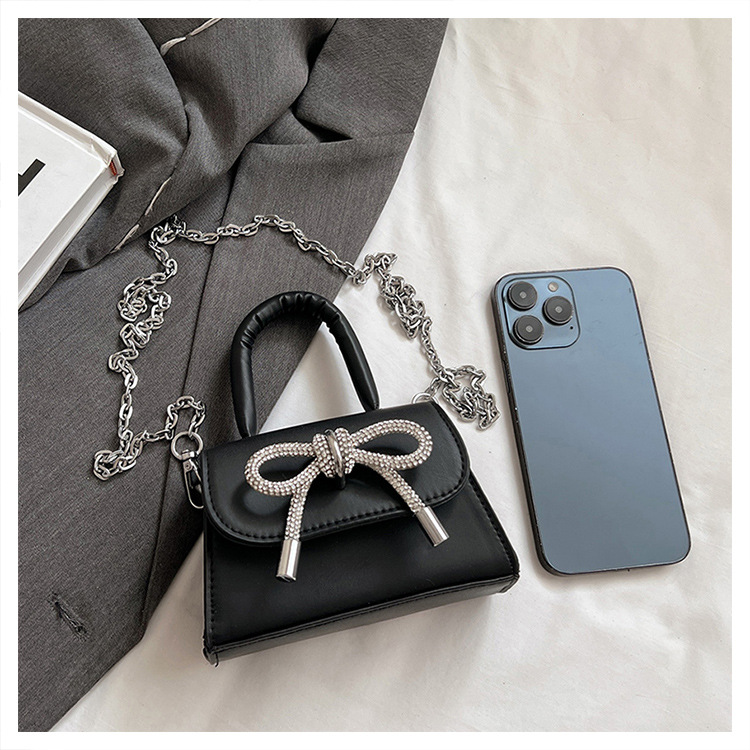 Ins niche French textured bag female 2024 new bow small square bag stylish shoulder messenger bag_voghion.com