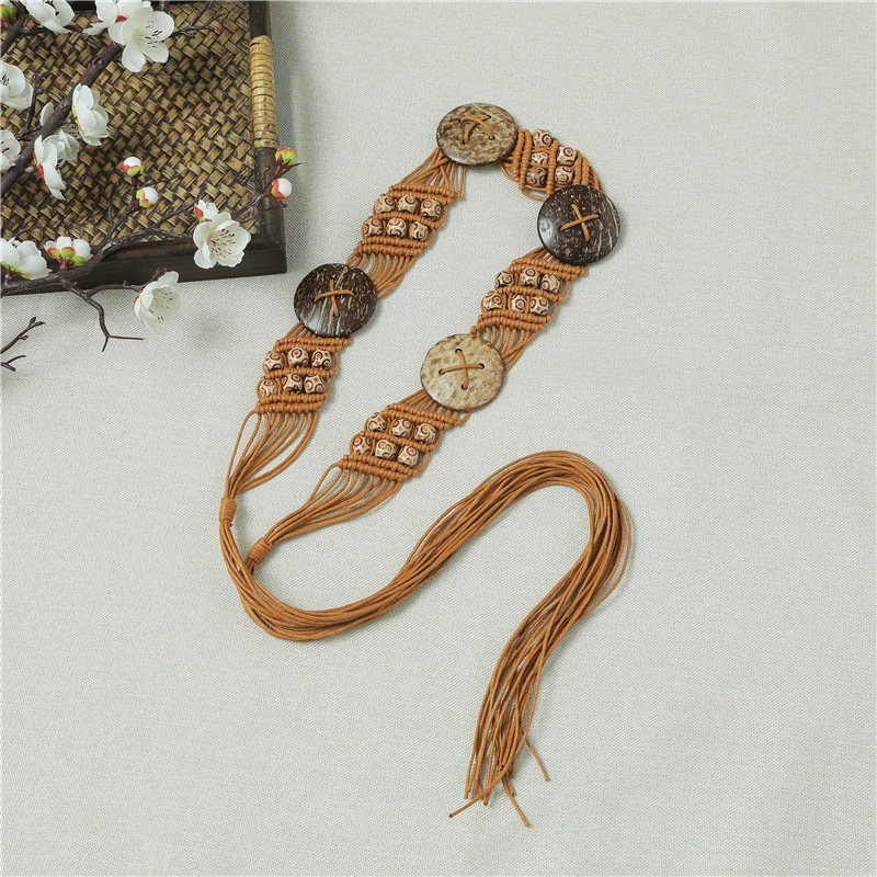Ethnic retro trend belt, woven waist rope with tassels, trousers, ethnic style