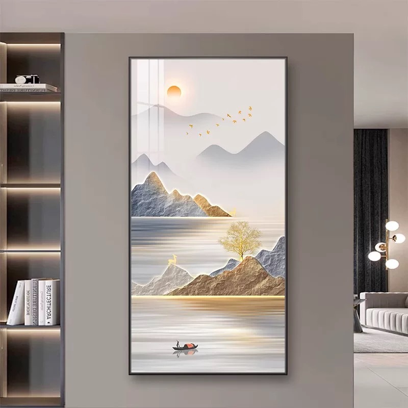 玄関装飾絵画、新しい中国風の吊り下げ絵画、廊下の壁画、通路のリビングルーム、ドアに面したアルミニウム合金フレームの絵画|undefined
