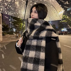 黑白格子围巾女秋冬季2025新款高级感仿羊绒加长加厚保暖围脖男潮