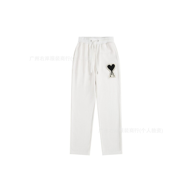 AMI-style oversized embroidered sweatpants for men, loose-fitting straight-leg casual long pants with drawstring and elastic cuffs, trendy sports pants for spring and autumn