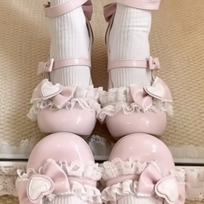 Mary Jane shoes in a courtly style, sweet and cute Lolita shoes, low-heeled leather shoes, princess shoes for girls
